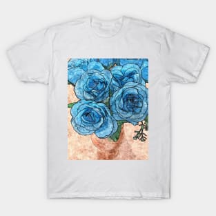 Shabby-Chic Vase of Blue Roses Flowers Bouquet Painting T-Shirt